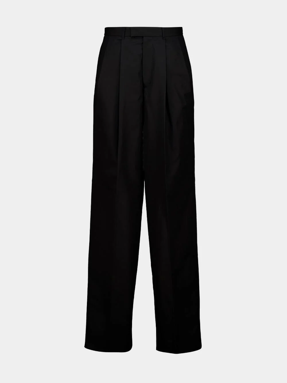 Black Double Pleat Cotton Trousers