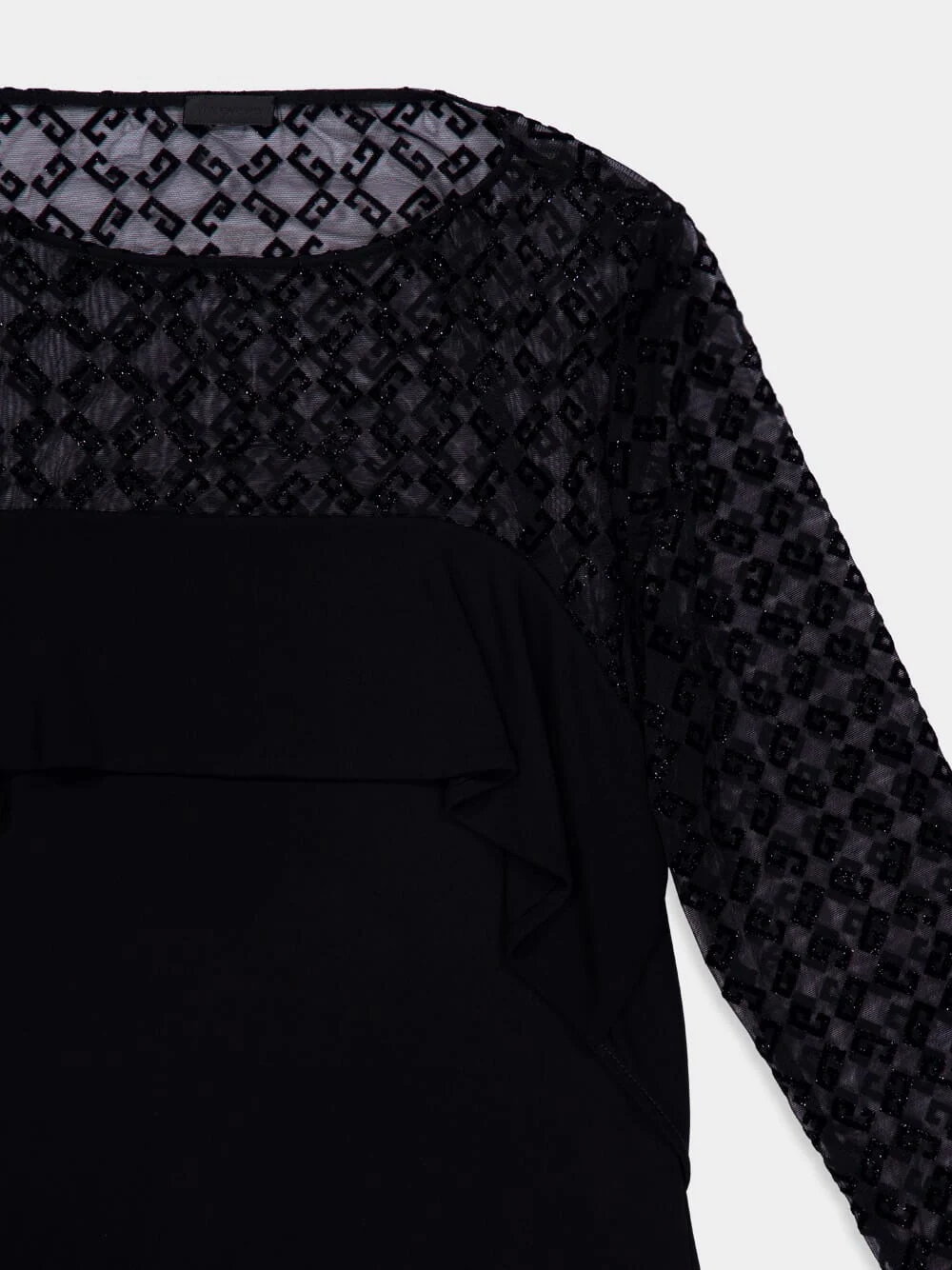 Black Draped Jersey and Monogram Tulle Mini Dress - Image 5