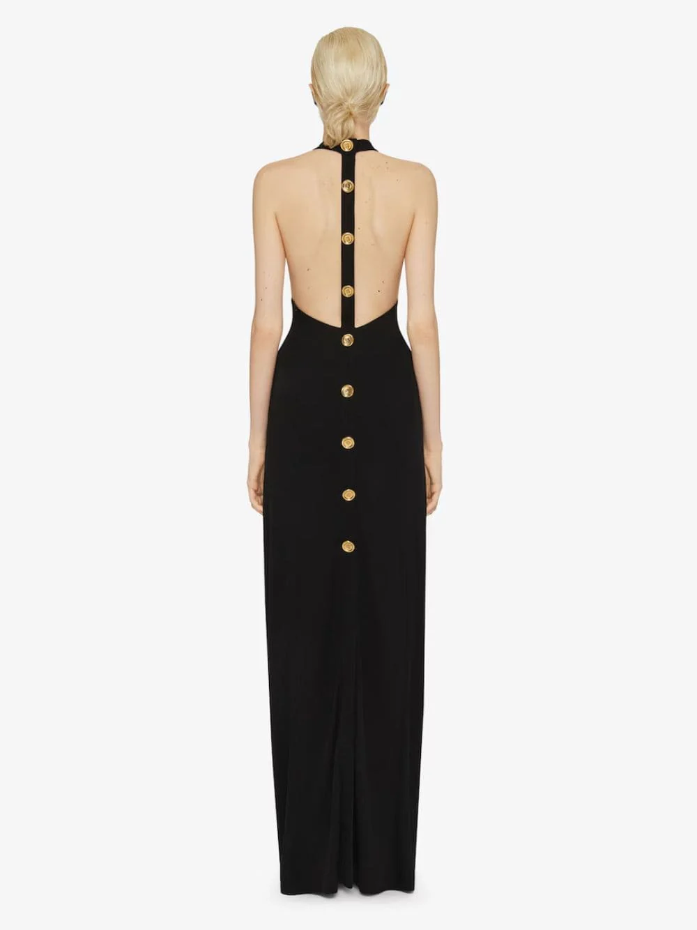 Black Halter Neck Evening Dress with 4G Button Detailing - Image 3