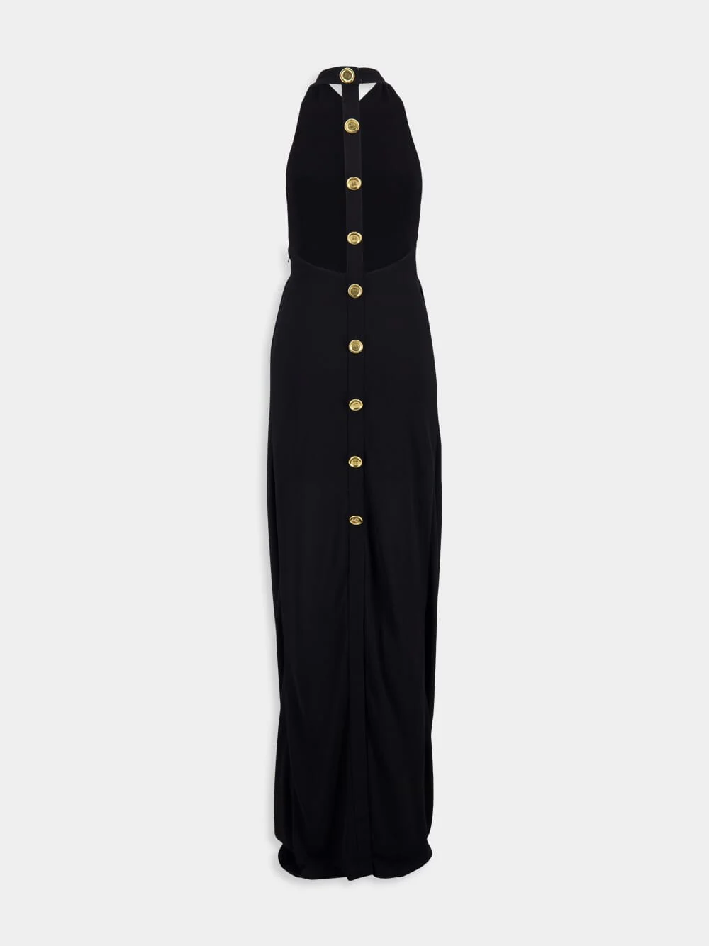 Black Halter Neck Evening Dress with 4G Button Detailing - Image 4
