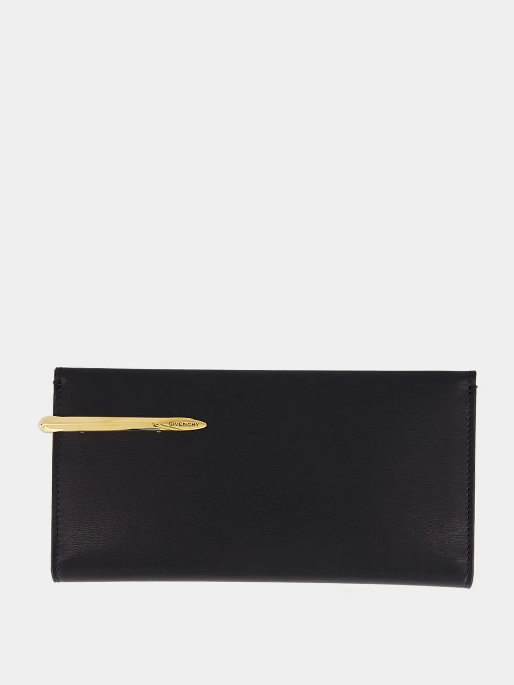 Black Leather Pinch Long Wallet