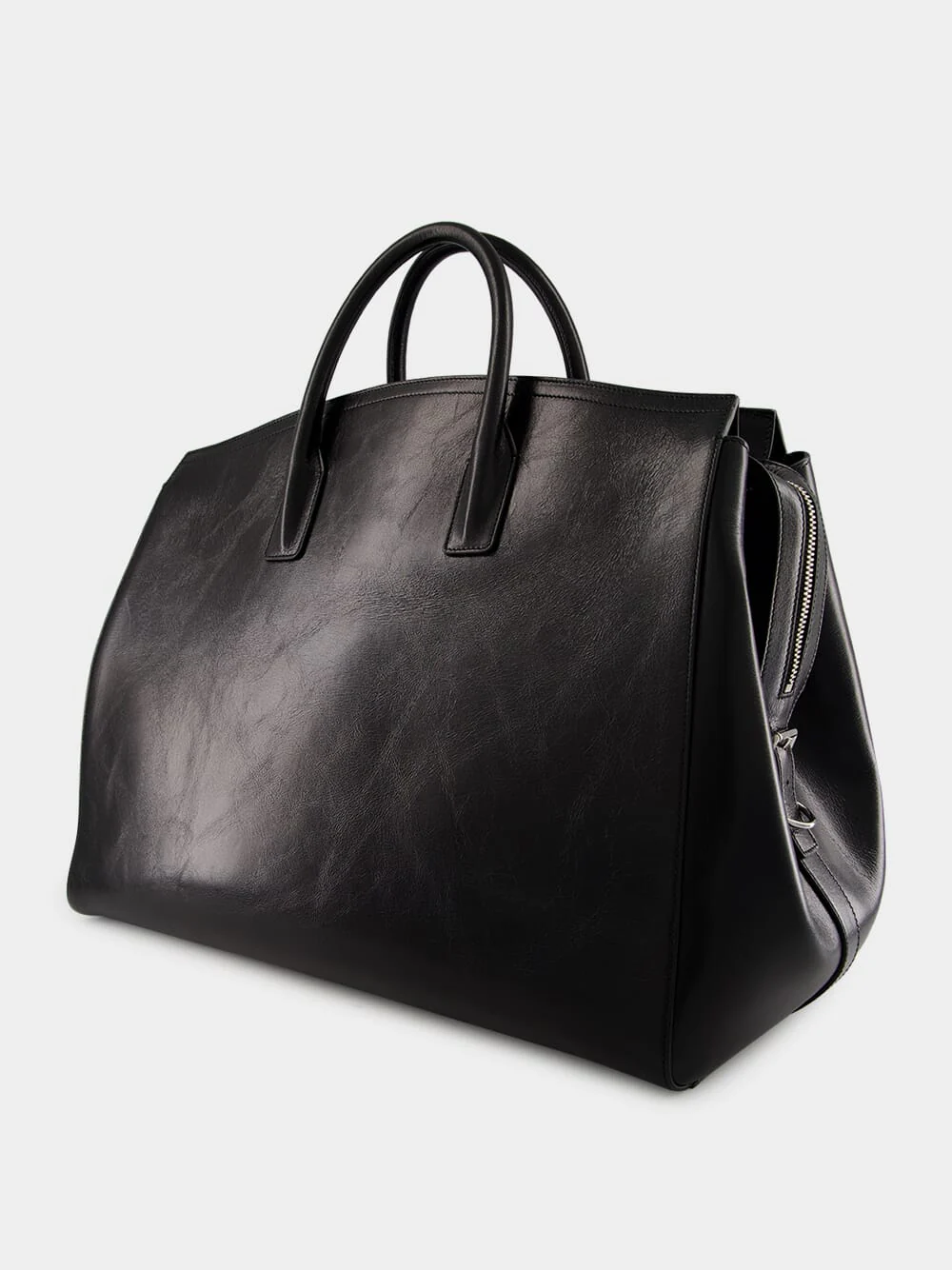 Black Leather Travel Bag with Silvery Hardware - Image 5