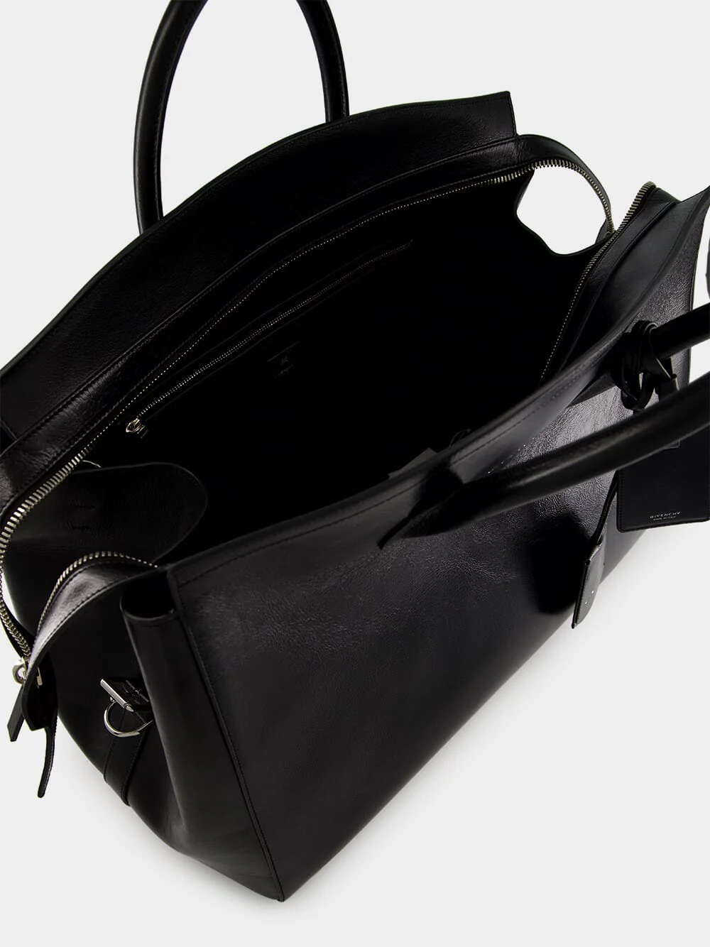 Black Leather Travel Bag with Silvery Hardware - Image 6