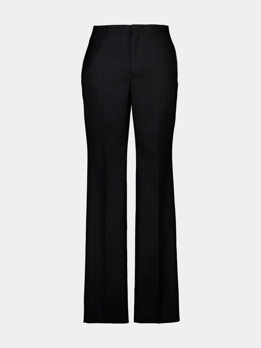 Black Pinstripe Wool Trousers