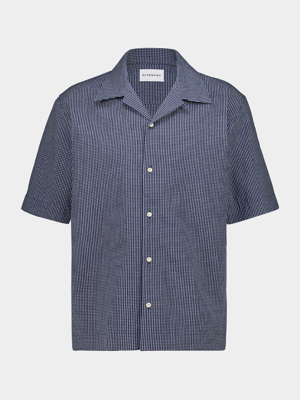Blue Checked Cotton Shirt with Embroidery