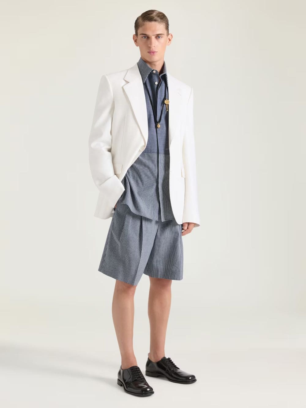 Blue Checked Double Pleat Bermuda Shorts - Image 2