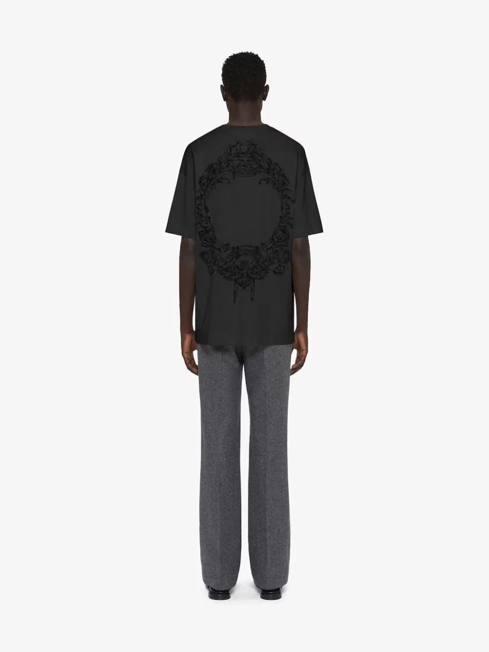 Charcoal Cotton T-Shirt with Baroque Print - Image 4