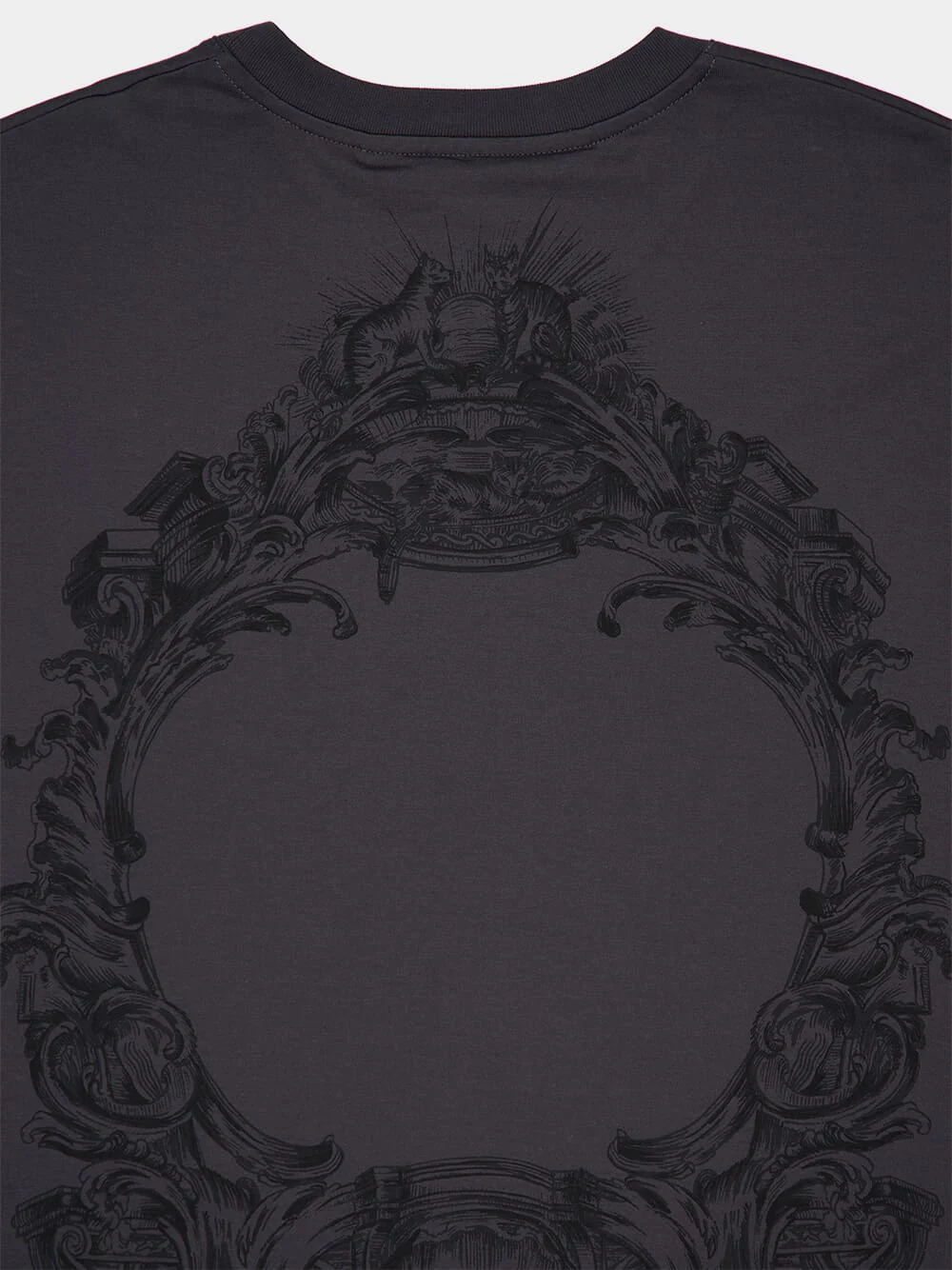 Charcoal Cotton T-Shirt with Baroque Print - Image 6