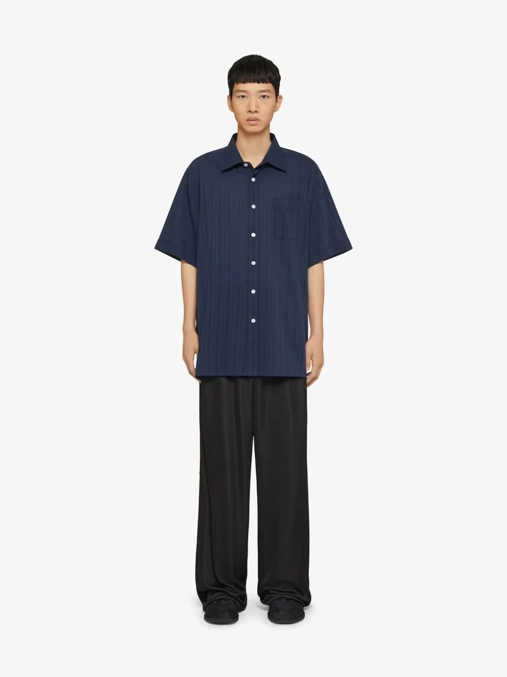 Cotton Voile Blue Shirt With Stripes