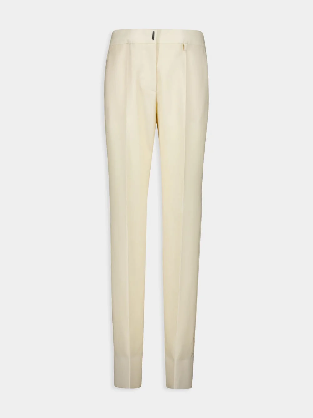 Ivory Wool Straight-Leg Tailored Trousers