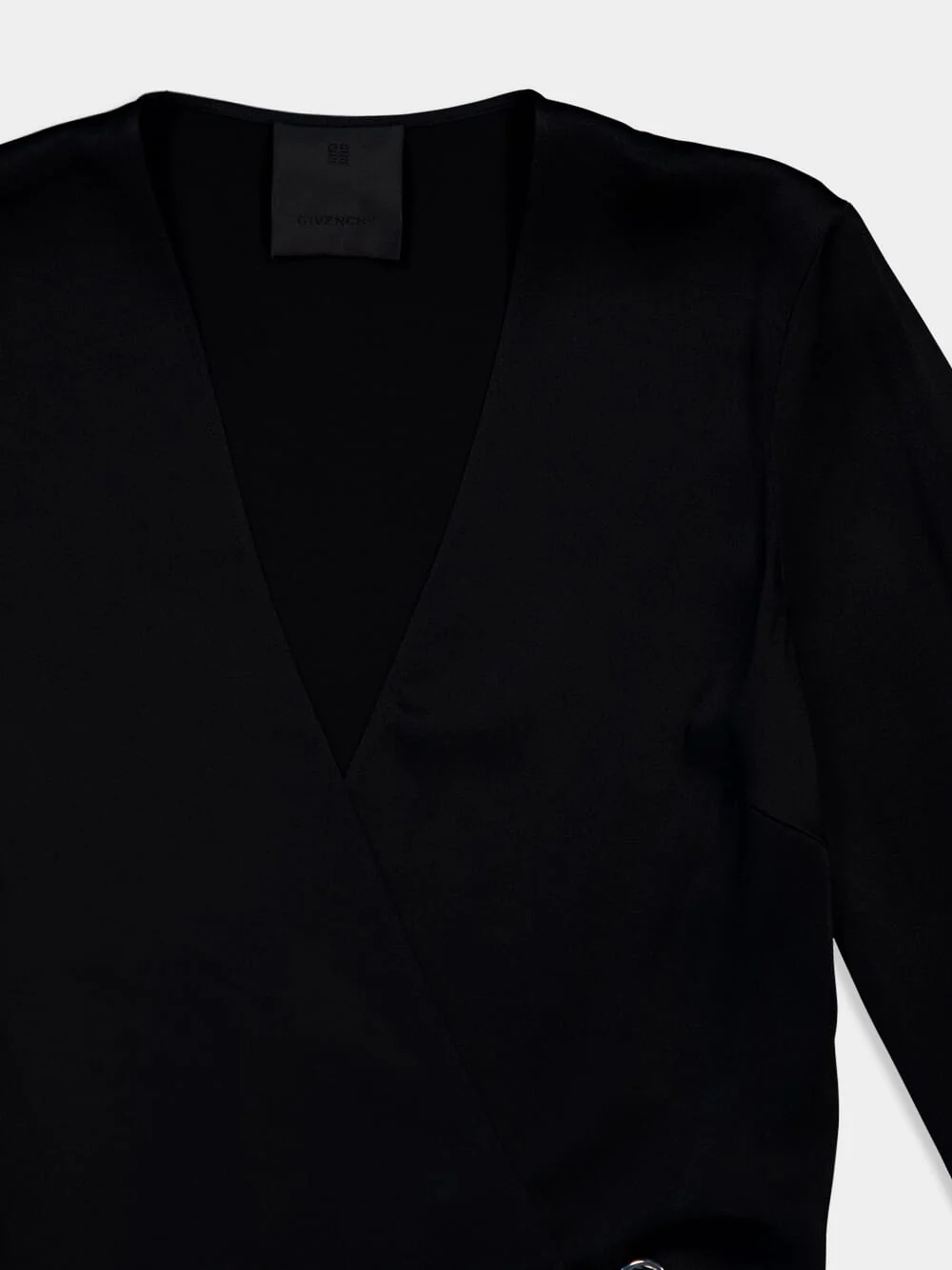 Long-Sleeve Satin Crepe Wrap Top - Image 3
