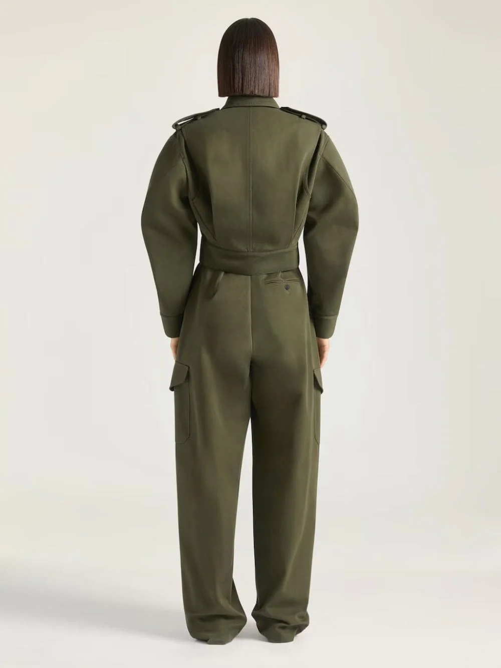 Cropped Utility Jacket in Khaki Cotton and Wool - Image 4