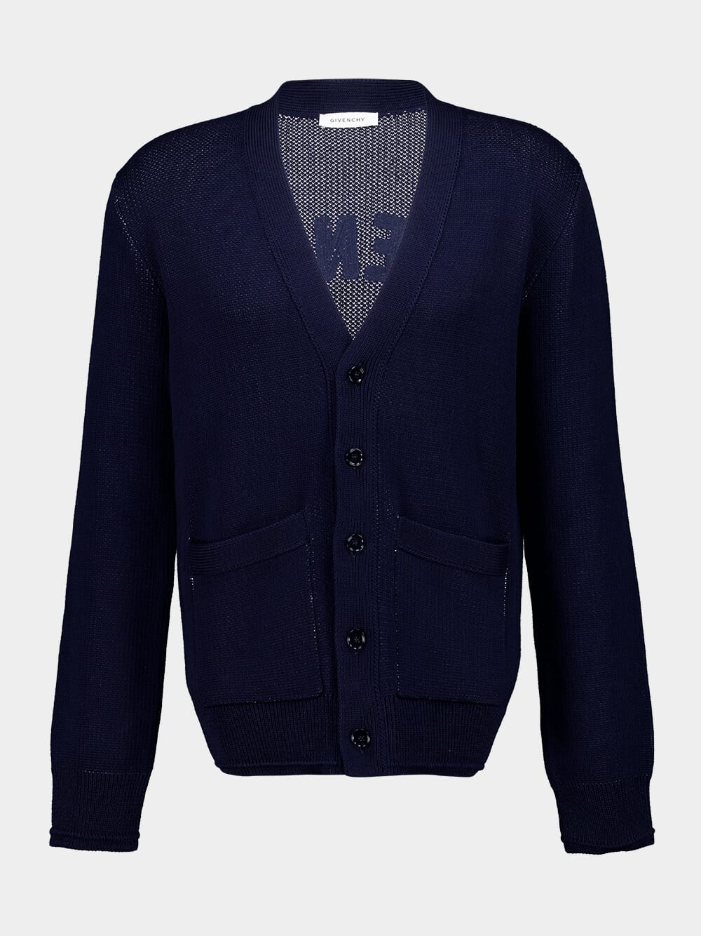 Dark Navy Cotton V-Neck Cardigan
