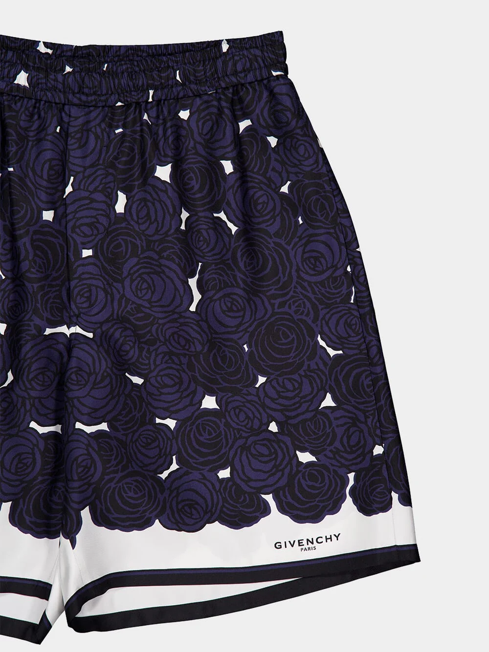 Dark Navy Silk Floral Shorts - Image 3
