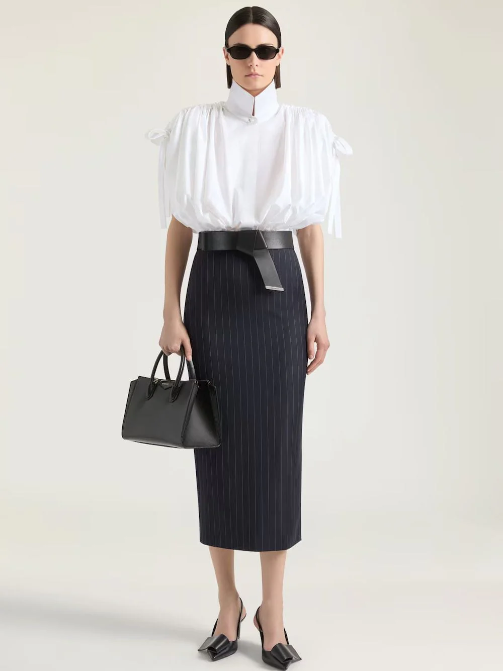 Dark Navy Wool Midi Striped Skirt - Image 2