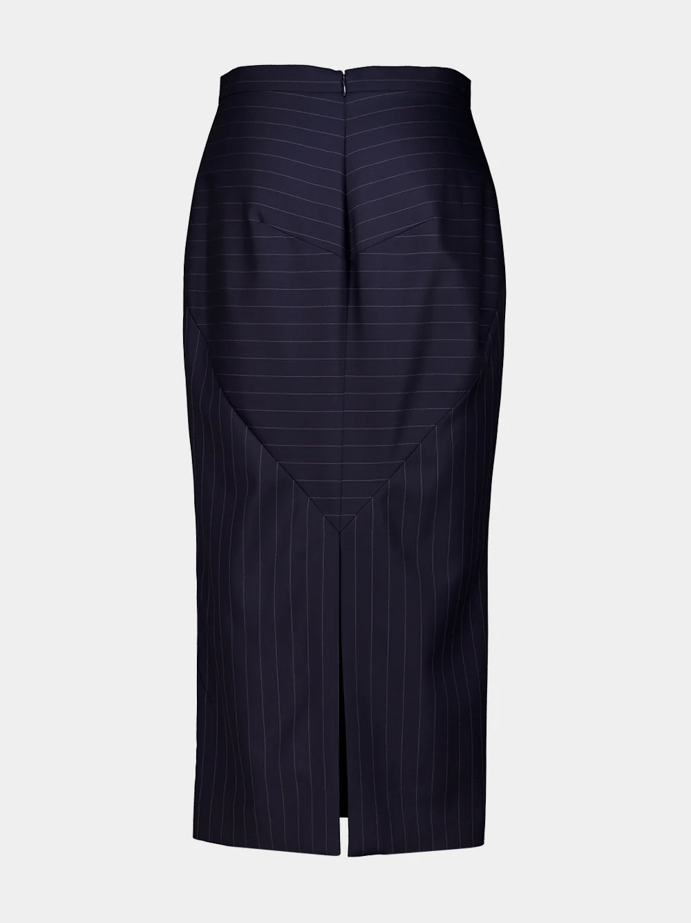 Dark Navy Wool Midi Striped Skirt - Image 3