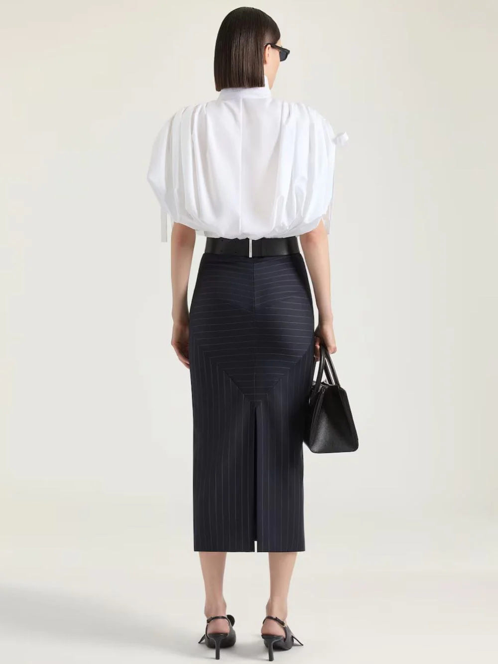 Dark Navy Wool Midi Striped Skirt - Image 4