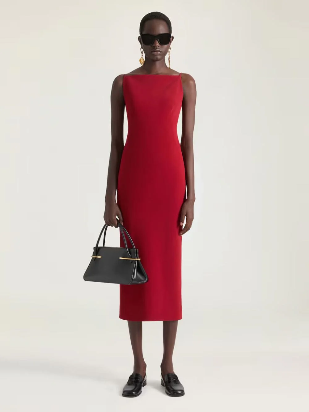Dark Red Sliced Midi Dress in Crepe Cady