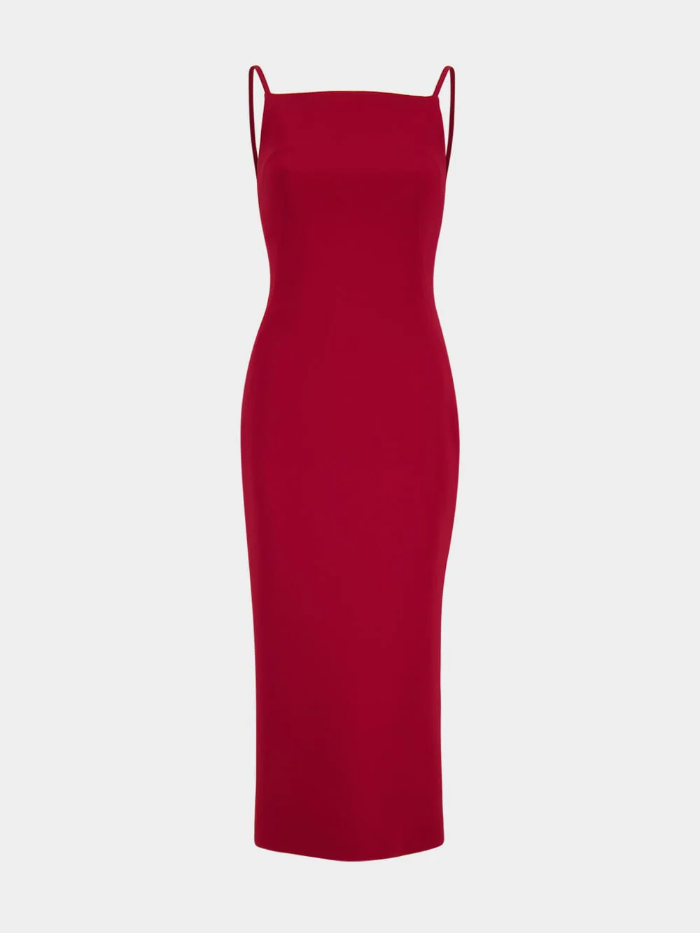Dark Red Sliced Midi Dress in Crepe Cady - Image 2