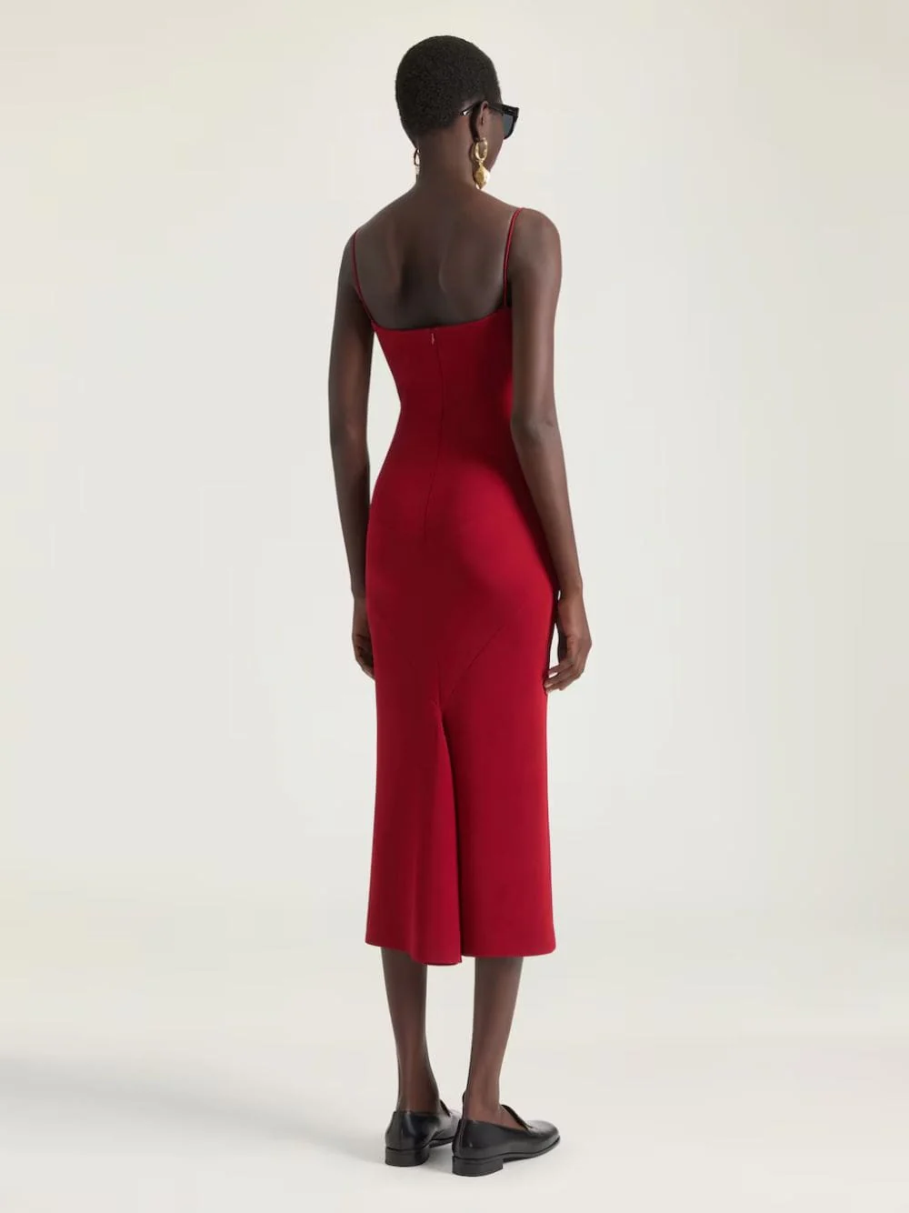 Dark Red Sliced Midi Dress in Crepe Cady - Image 3