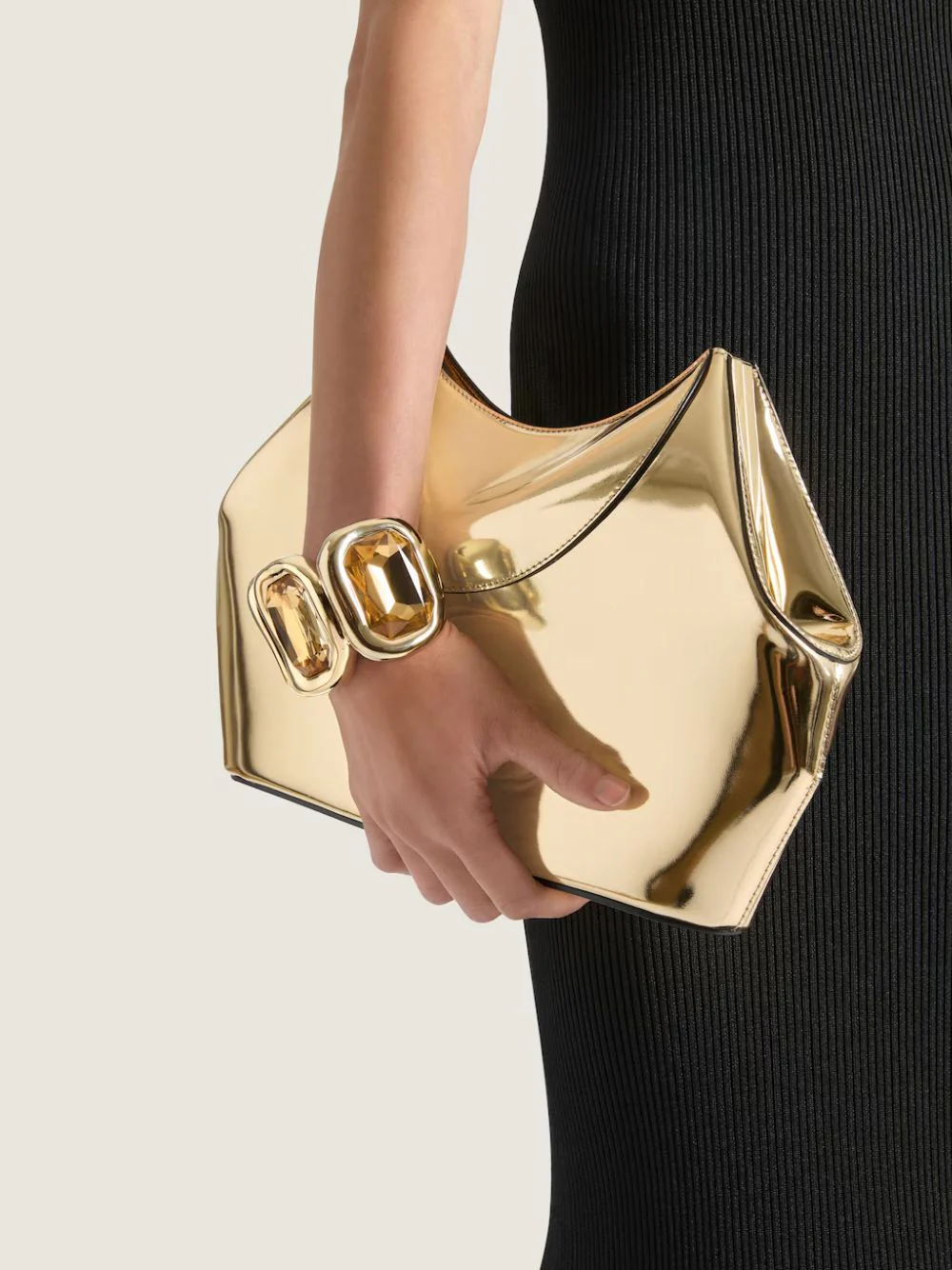 Golden Mirror Effect Facet Clutch