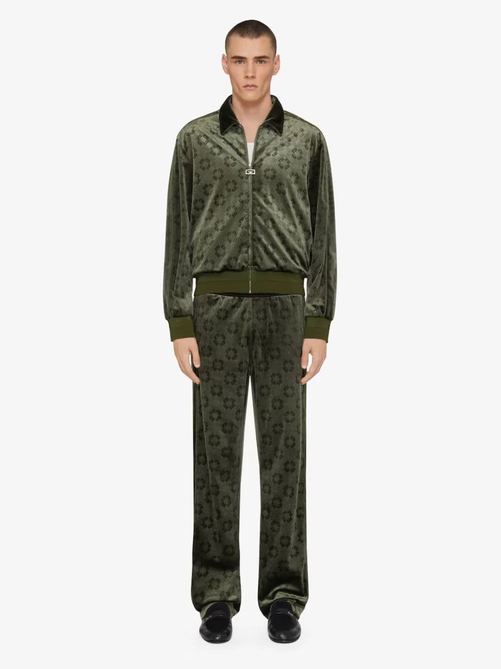 Green Monogram Velvet Jogger Pants