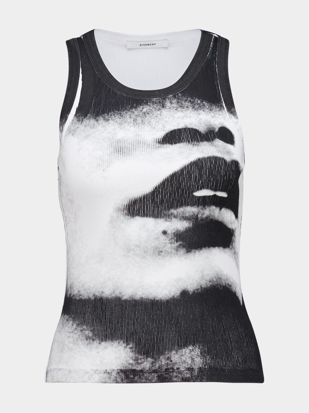 Indigo Ribbed Cotton Tank Top with Artistic Contrast Print