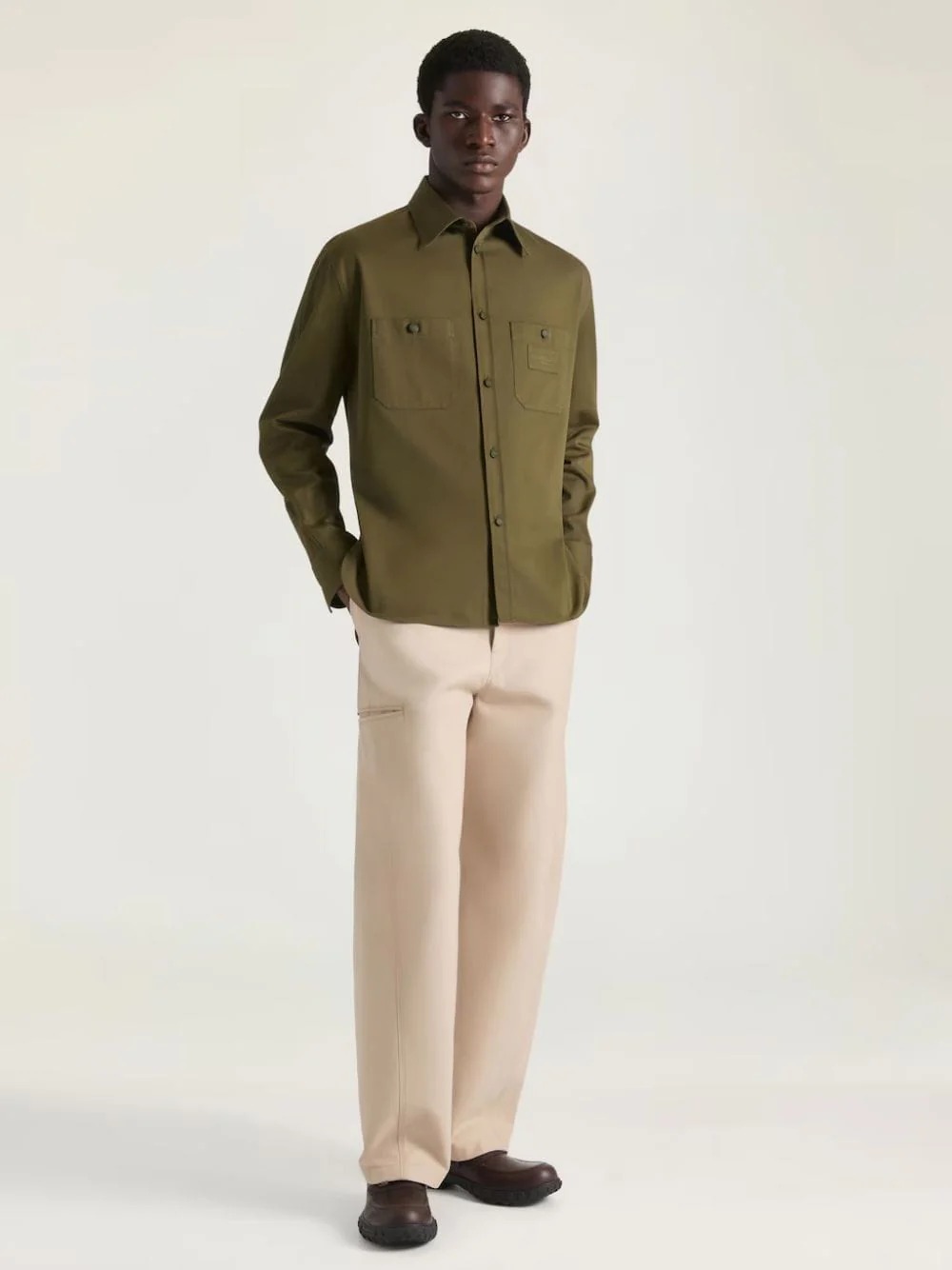 Khaki Cotton Couture Seam Overshirt - Image 2