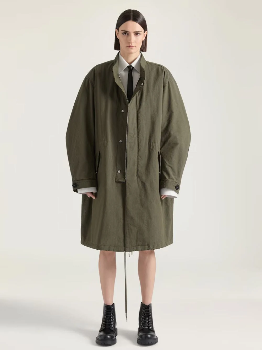 Khaki Cotton Parka with Stamp Print
