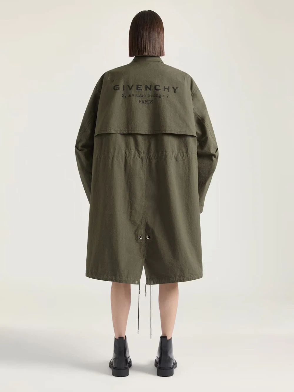 Khaki Cotton Parka with Stamp Print - Image 3