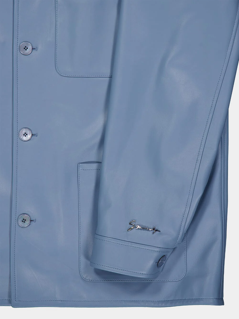 Leather Overshirt in Grey Blue - Image 4