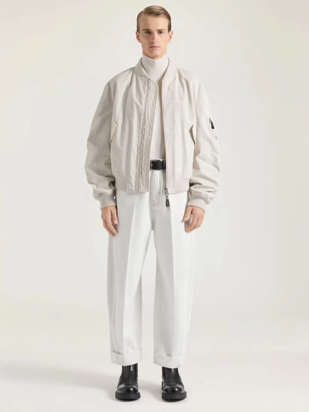 Light Beige Cotton Bomber Jacket