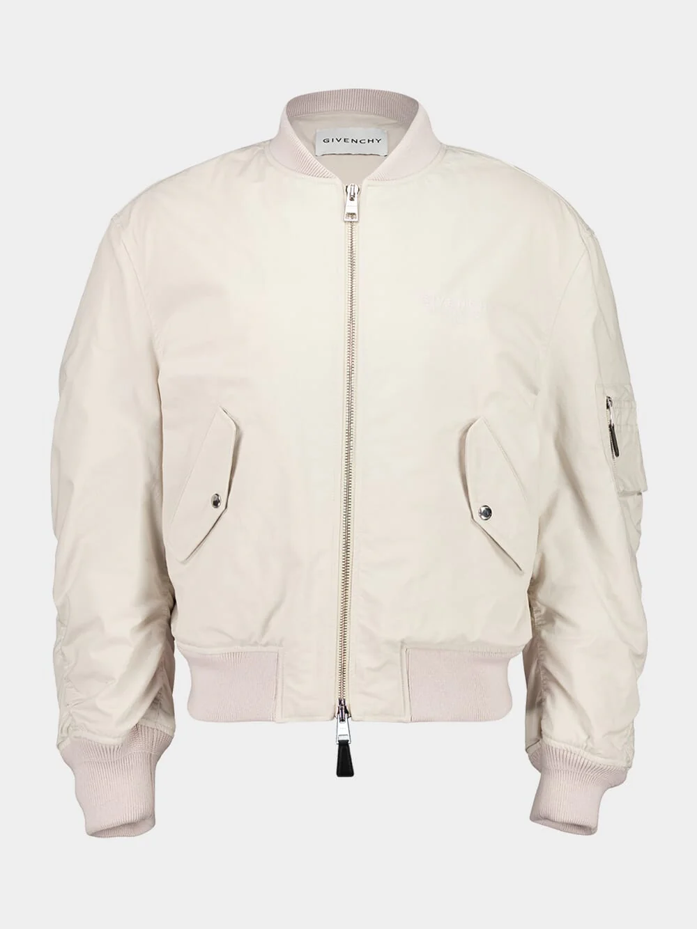 Light Beige Cotton Bomber Jacket - Image 2