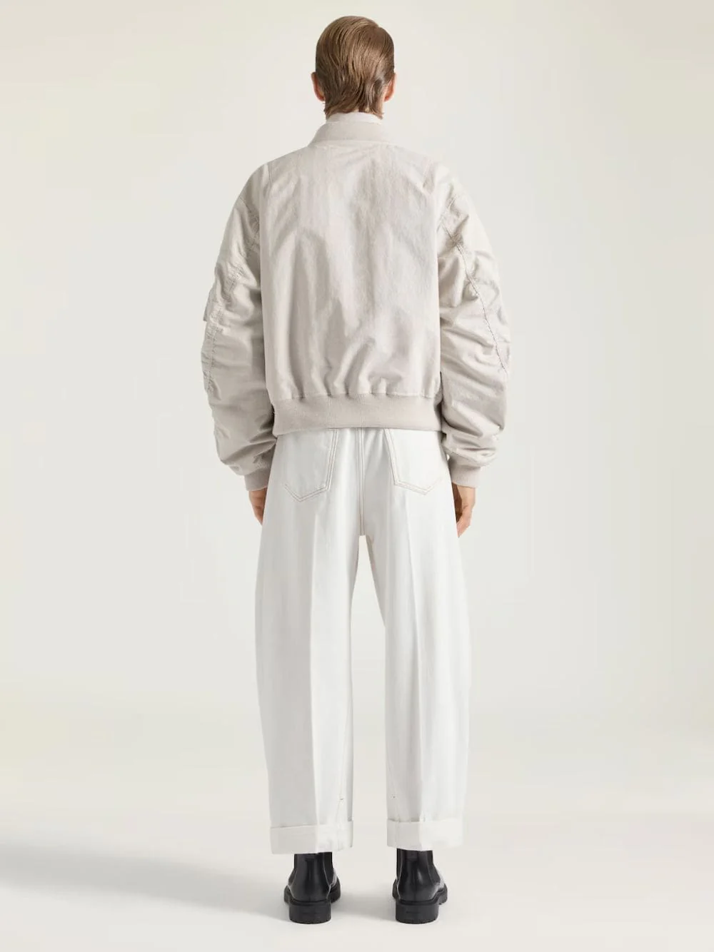 Light Beige Cotton Bomber Jacket - Image 3