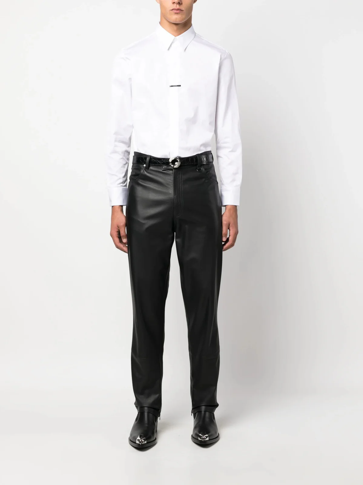 Logo-Plaque Pointed-Collar Cotton Shirt - Image 2