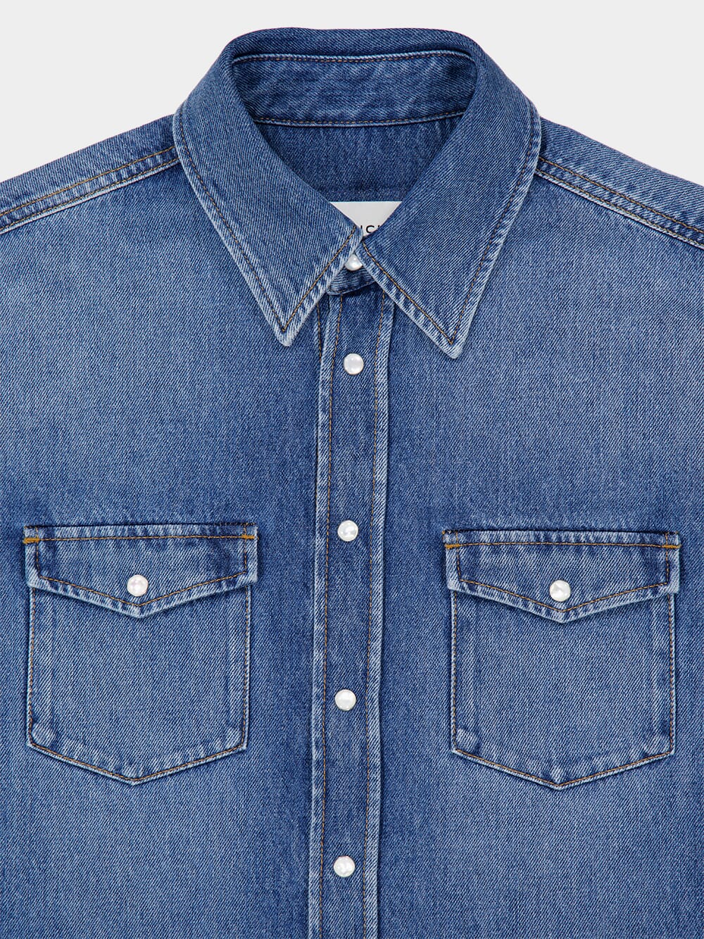 Medium Blue Shadow Denim Couture Seam Shirt - Image 5