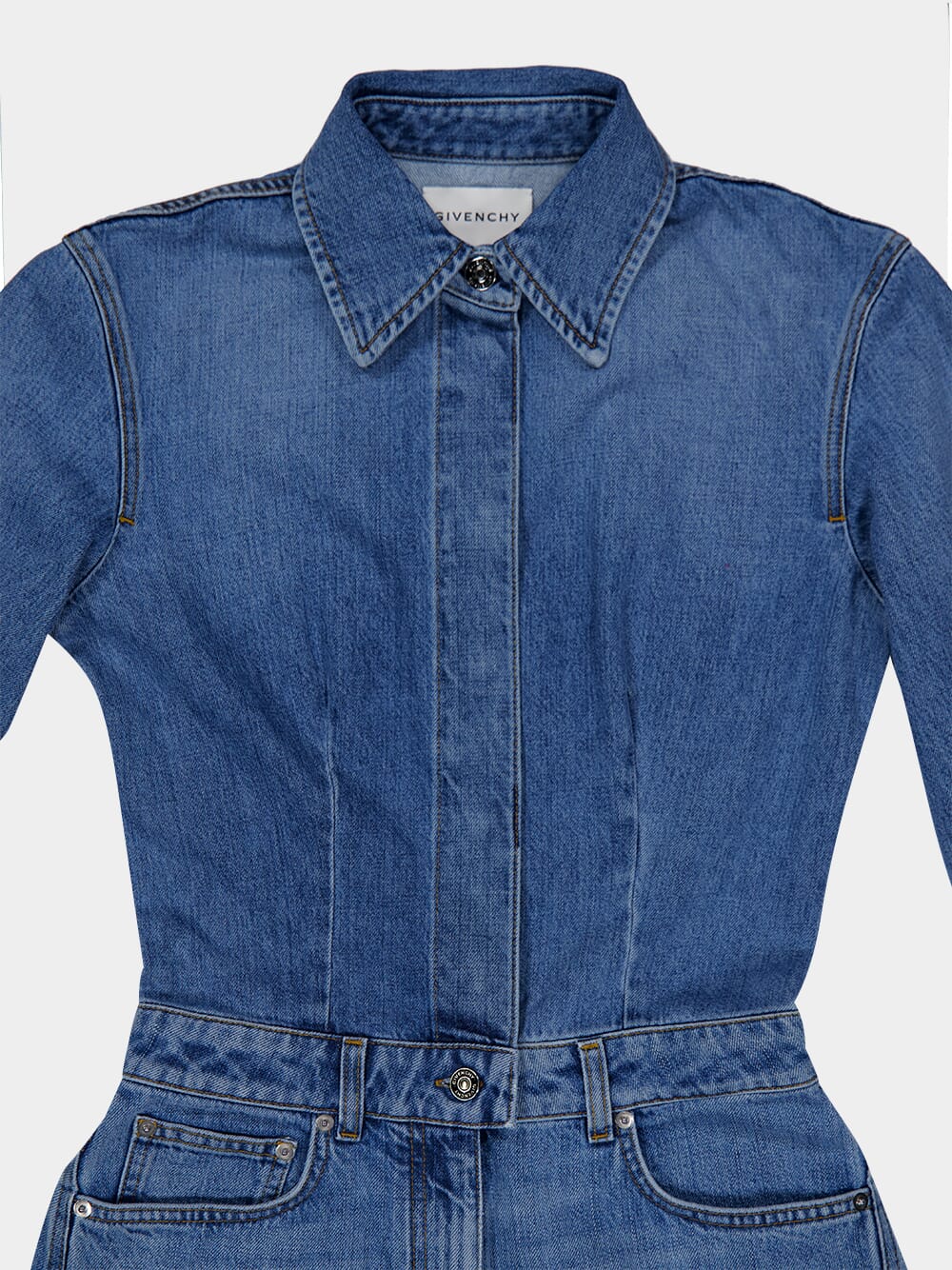 Medium Blue Wide Denim Jumpsuit - Image 3