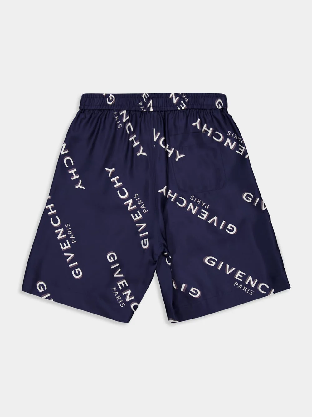 Navy Silk Bermuda Shorts with Logo Shadow Print - Image 5