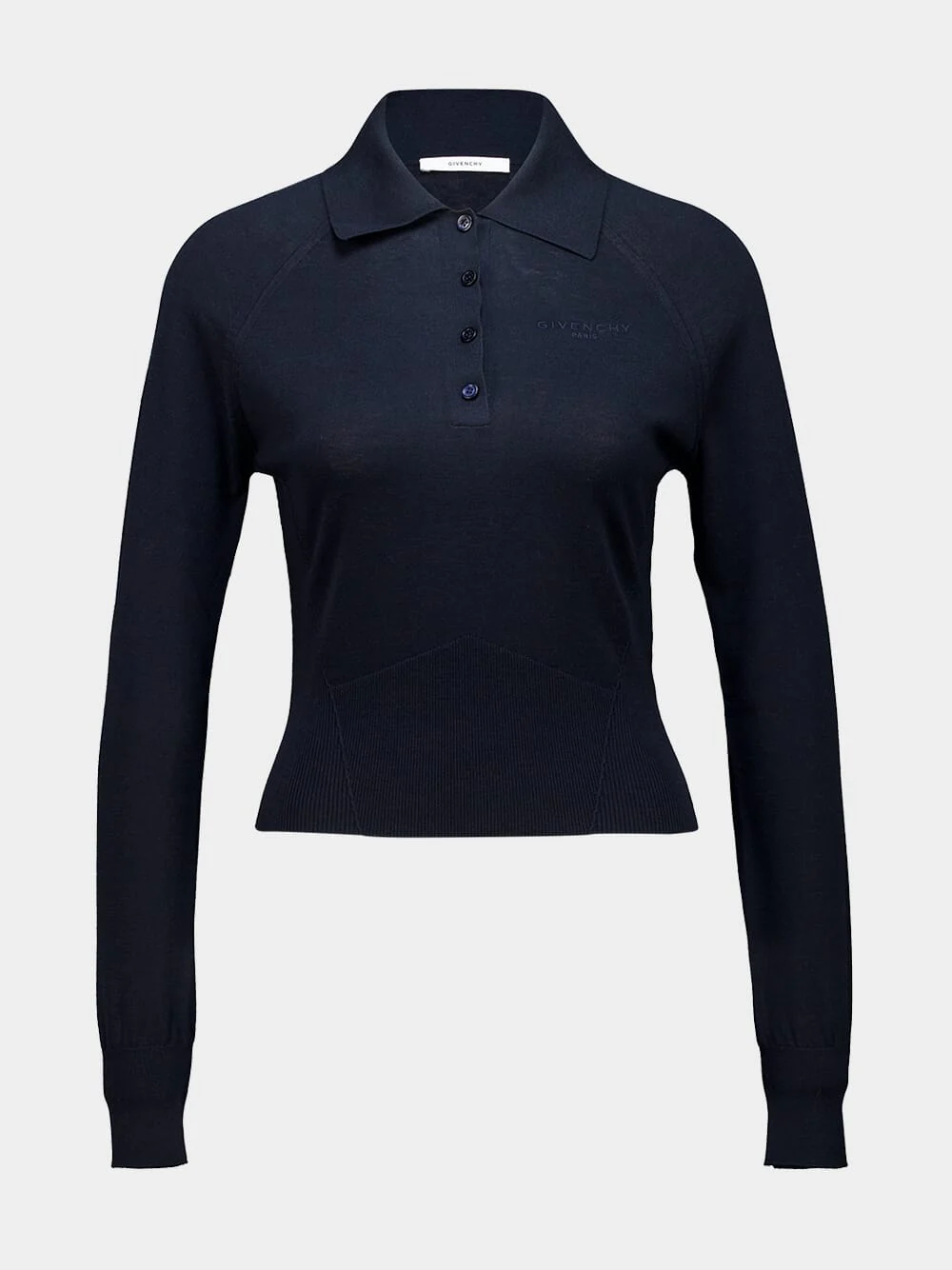 Navy Cotton Silk Knit Long-Sleeve Polo