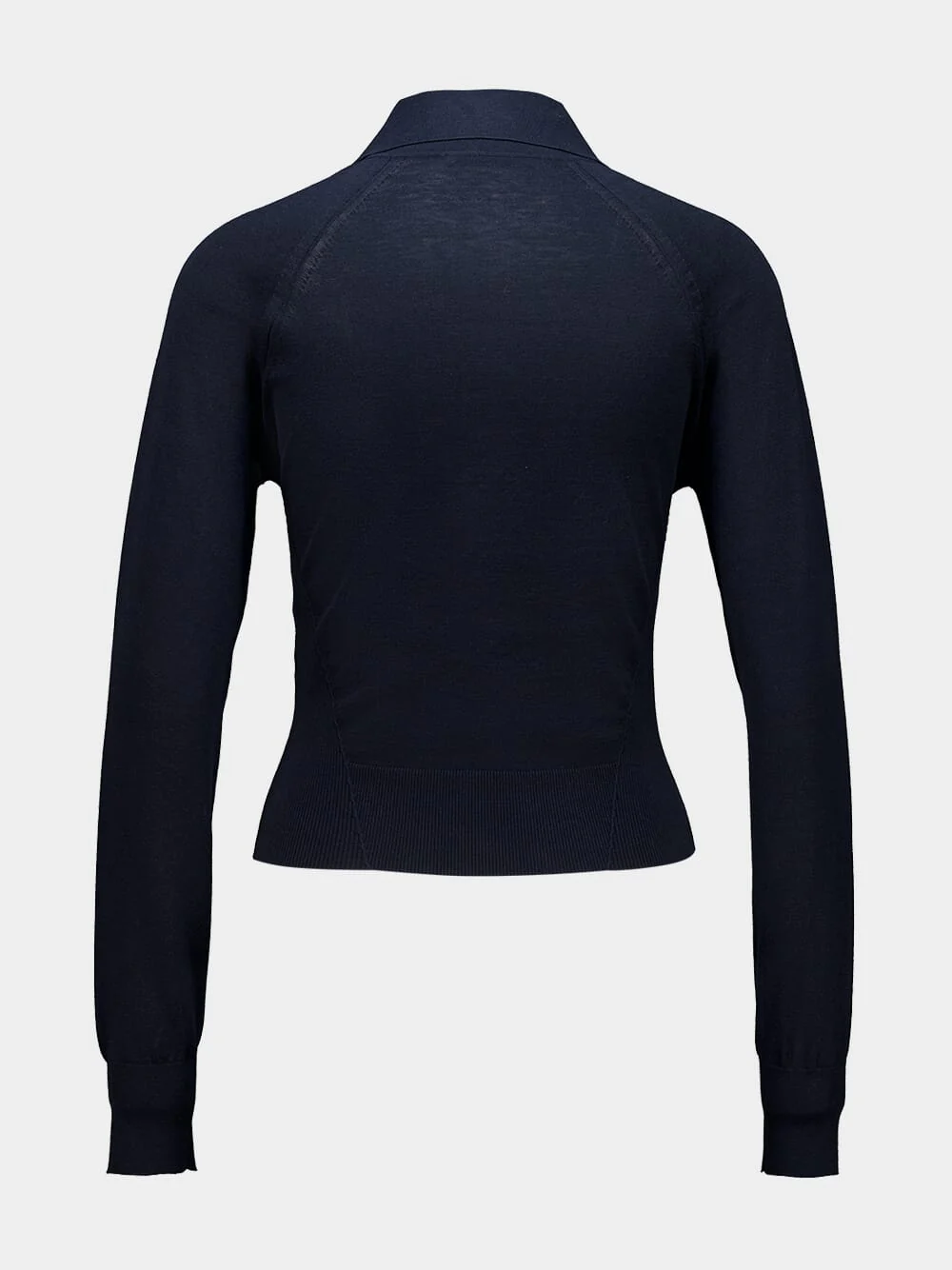 Navy Cotton Silk Knit Long-Sleeve Polo - Image 2