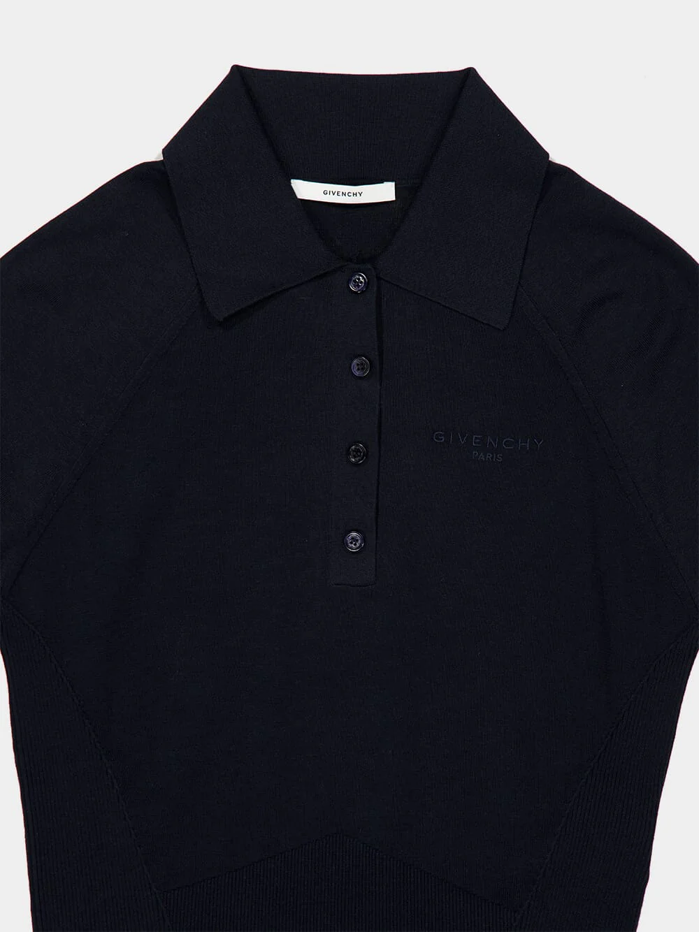 Navy Cotton Silk Knit Long-Sleeve Polo - Image 3