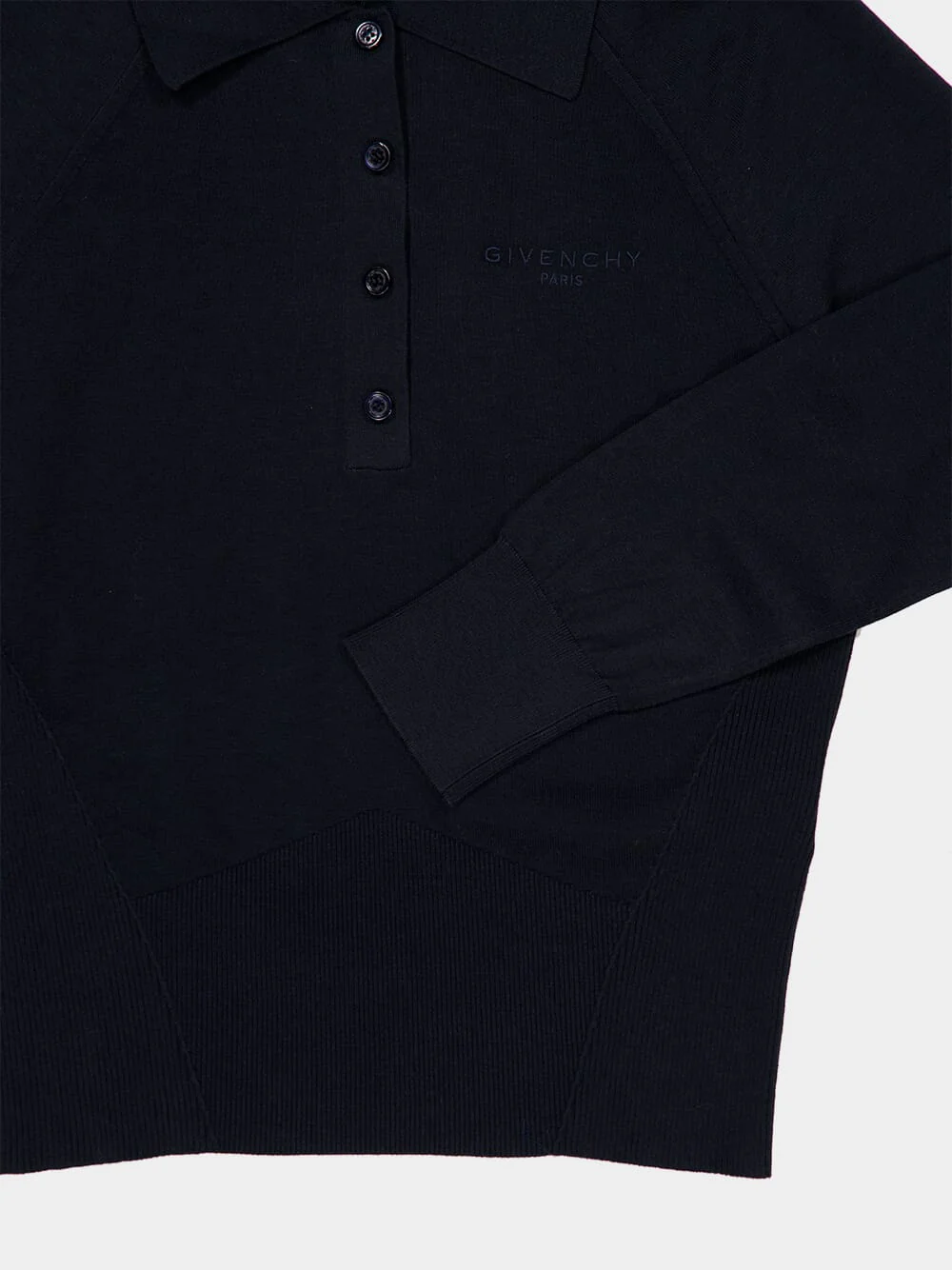 Navy Cotton Silk Knit Long-Sleeve Polo - Image 4