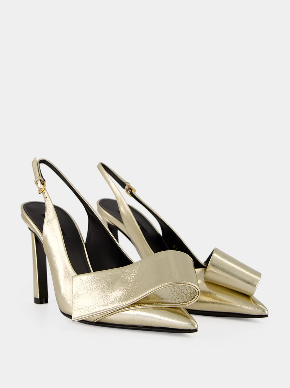Golden Twisted Ribbon Metallic Slingback Pumps - Image 3