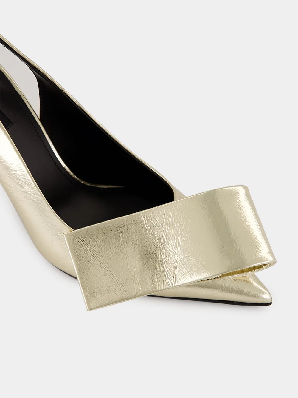 Golden Twisted Ribbon Metallic Slingback Pumps - Image 7