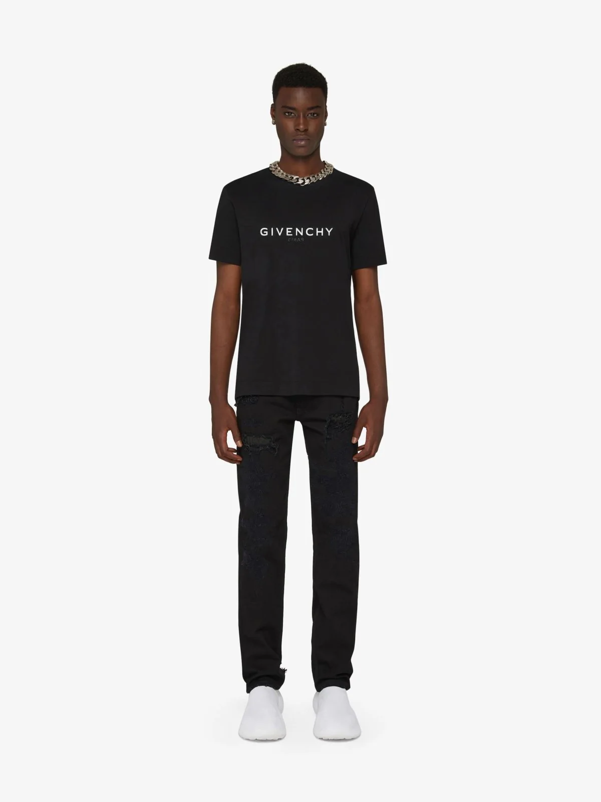 Reverse Slim Fit Cotton Black T-Shirt