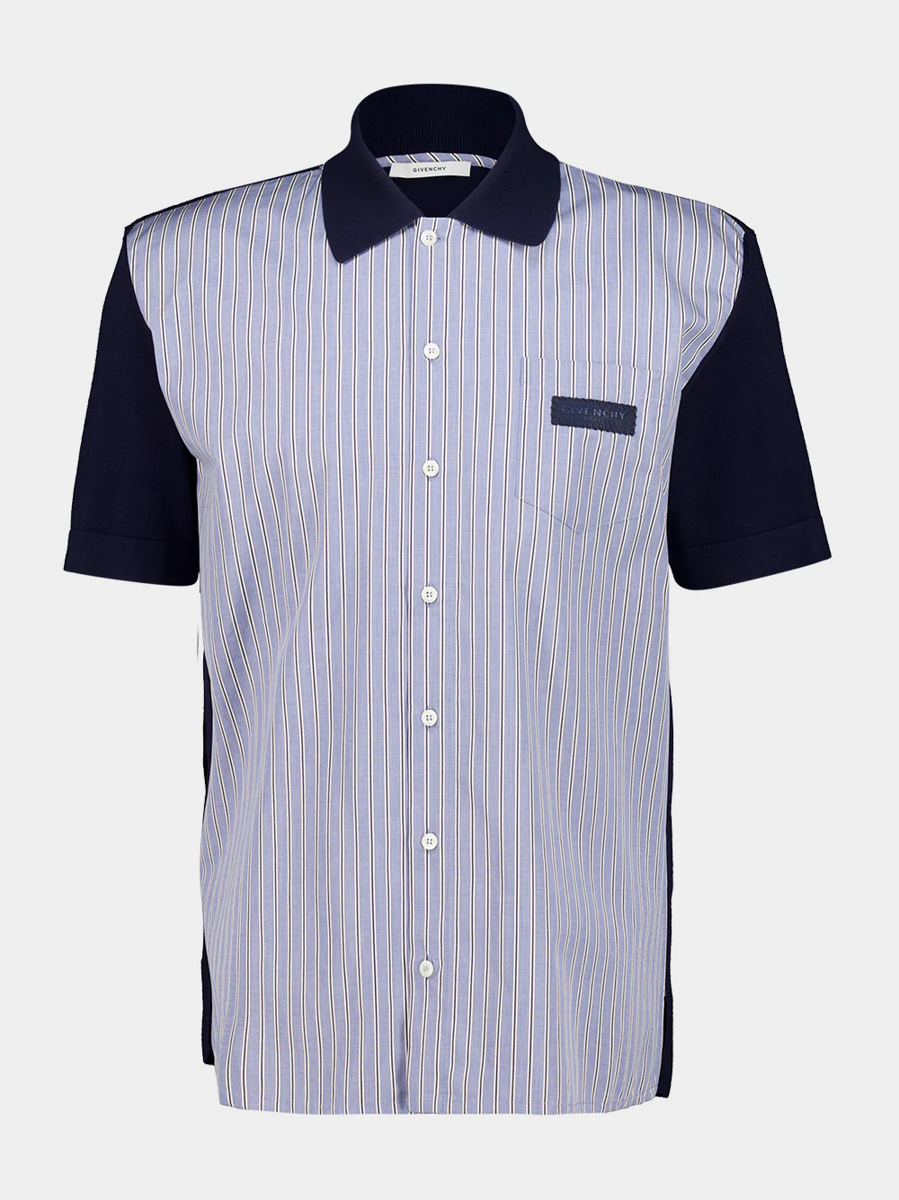 Navy Pinstripe Knit Mix Short-Sleeve Shirt