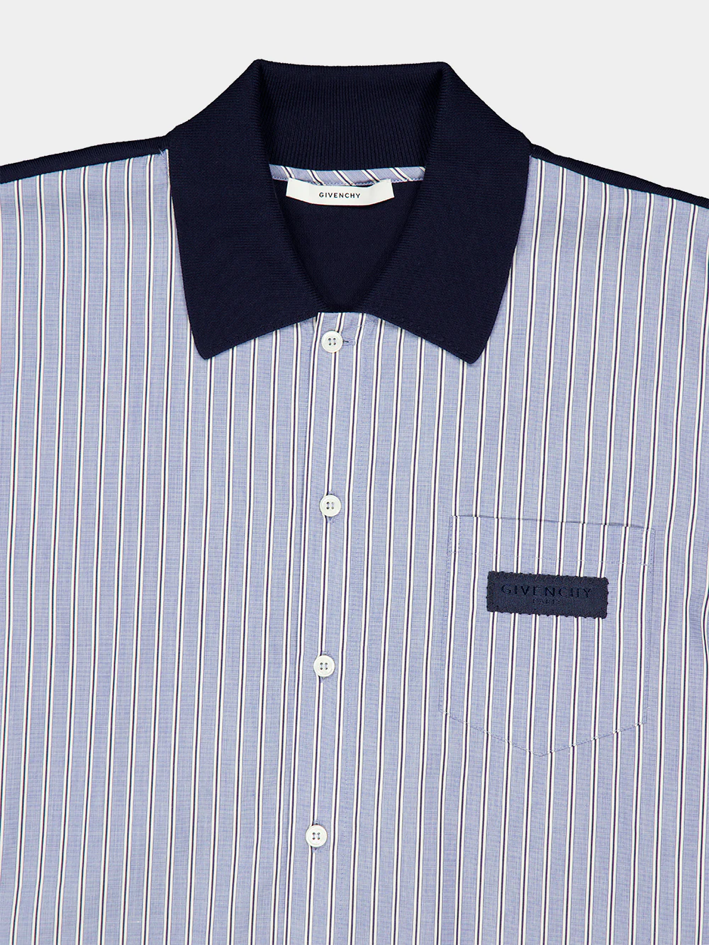 Navy Pinstripe Knit Mix Short-Sleeve Shirt - Image 3