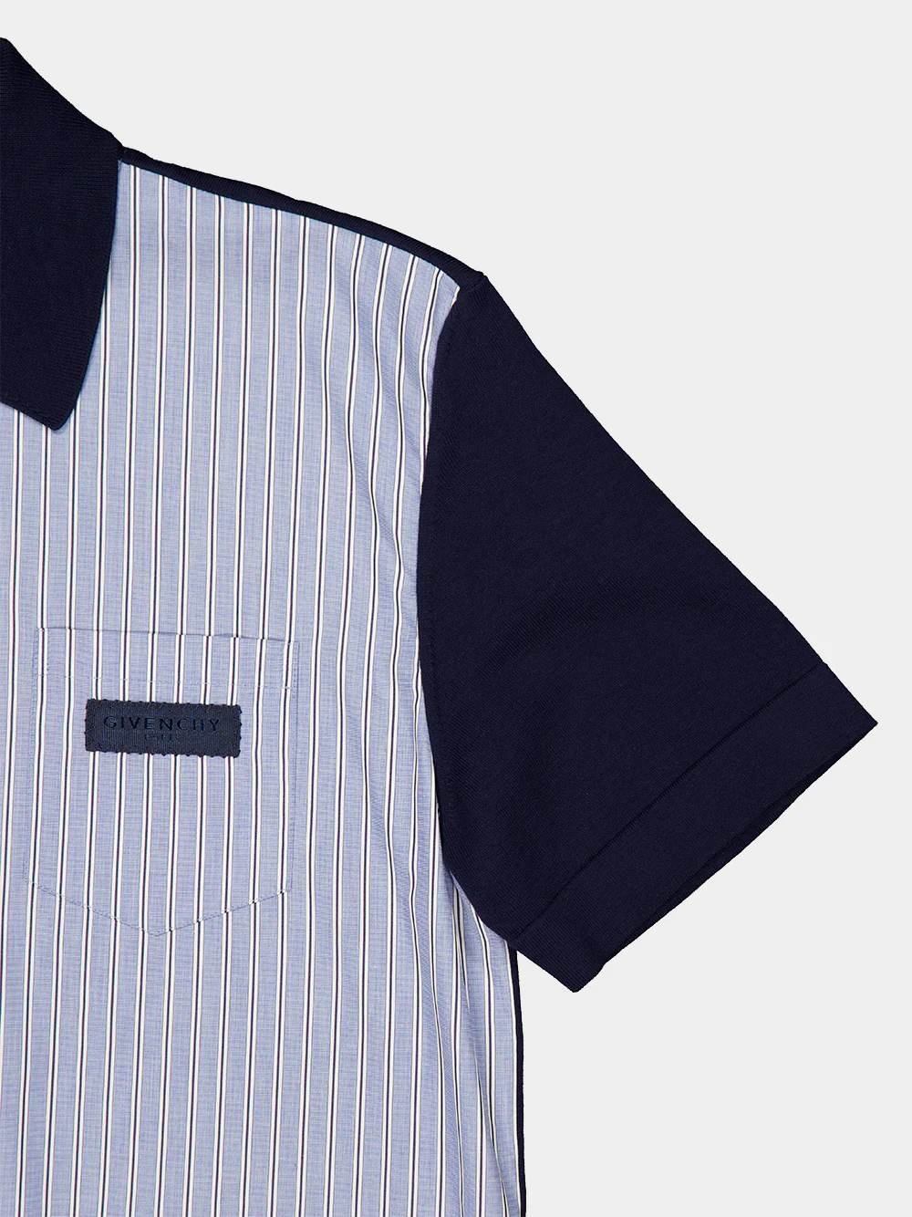 Navy Pinstripe Knit Mix Short-Sleeve Shirt - Image 4