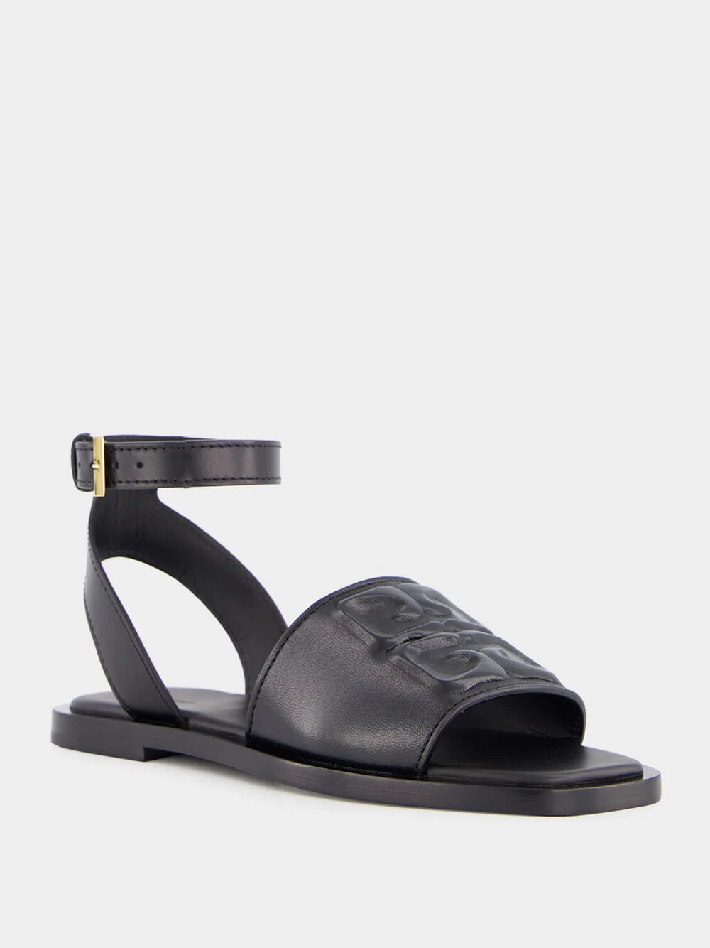 Black Logo Detailed Leather Sandals - Image 2