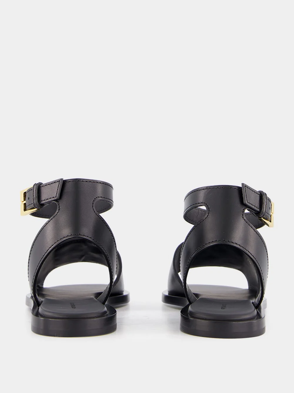 Black Logo Detailed Leather Sandals - Image 5